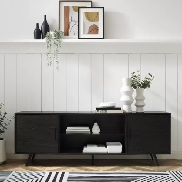Tv Stands & Media Consoles-Kirkland's Home Graphite 2-Door Glass Shelf Media Cabinet Black