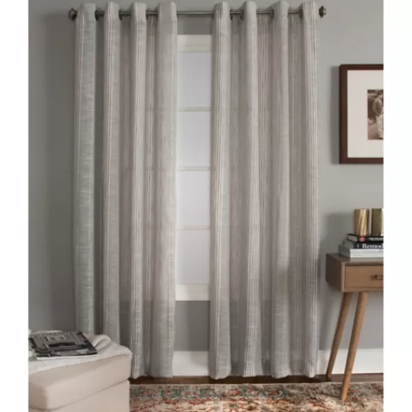 Curtains & Drapes-Kirkland's Home Graphite Stripe Single Curtain Panel, 84 In. Gray/White