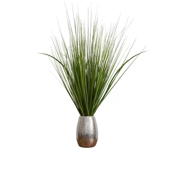 Arrangements & Greenery-Kirkland's Home Grass Arrangement In Crackled Silver Pot Green/Silver