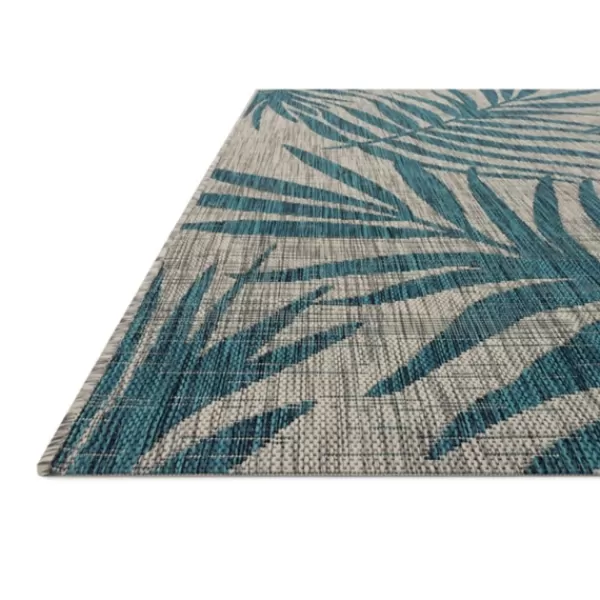 Outdoor Rugs-Kirkland's Home Gray And Aqua Palm Leaves Outdoor Area Rug, 7X10 Gray/Blue