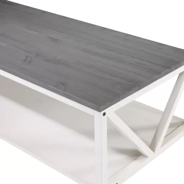 Coffee Tables-Kirkland's Home Gray And Barnwood Coffee Table White