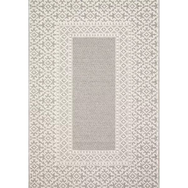 Outdoor Rugs-Kirkland's Home Gray And Ivory Lace Border Outdoor Area Rug, 6X9 Ivory/Gray