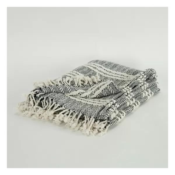 Blankets & Throws-Kirkland's Home Gray And Ivory Striped Cotton Throw Gray/Ivory