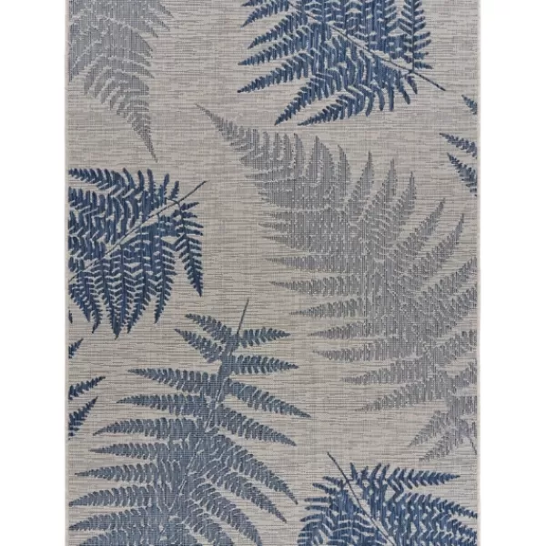 Outdoor Rugs-Kirkland's Home Gray And Navy Falling Ferns Outdoor Area Rug, 5X7 Gray/Blue