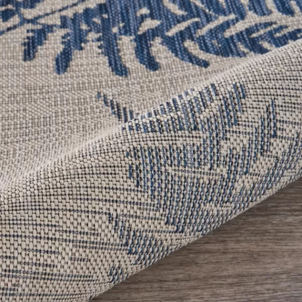 Outdoor Rugs-Kirkland's Home Gray And Navy Falling Ferns Outdoor Area Rug, 5X7 Gray/Blue