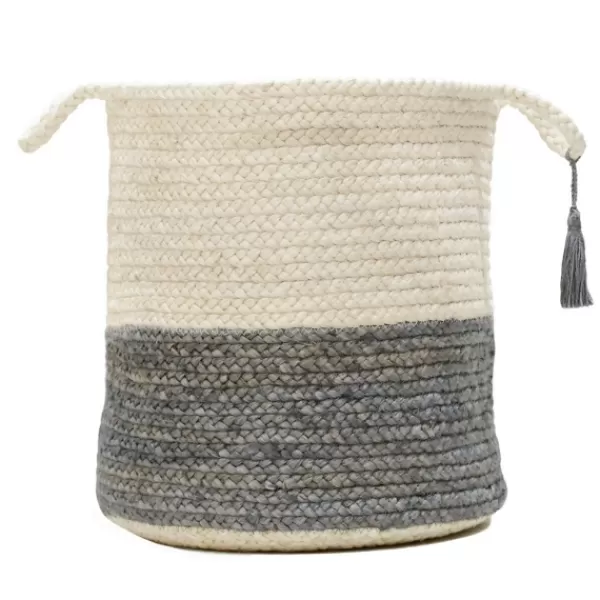 Baskets & Boxes-Kirkland's Home Gray And White Woven Basket With Tassel, 17 In. Gray/White