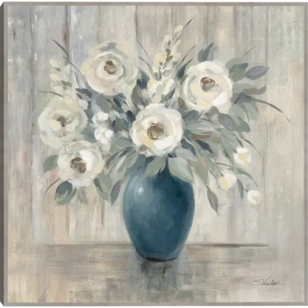 Canvas Art-Kirkland's Home Gray Barn Floral Framed Canvas Art Print Gray/Blue