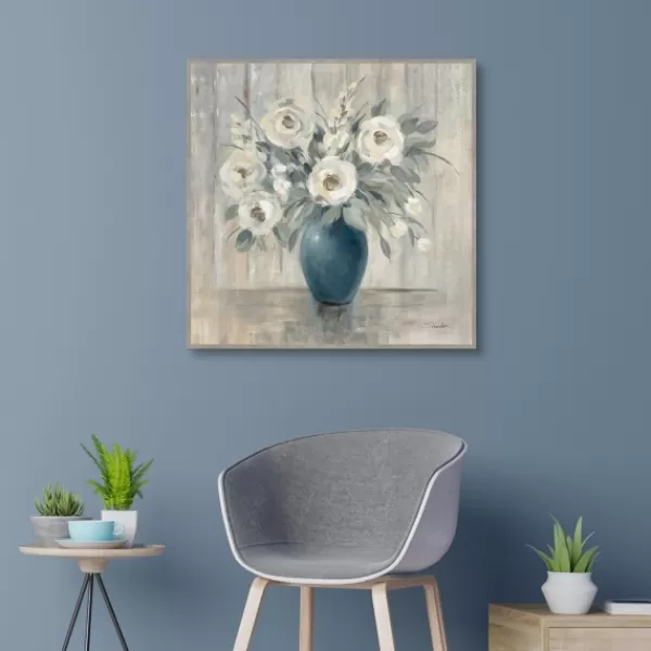Canvas Art-Kirkland's Home Gray Barn Floral Framed Canvas Art Print Gray/Blue