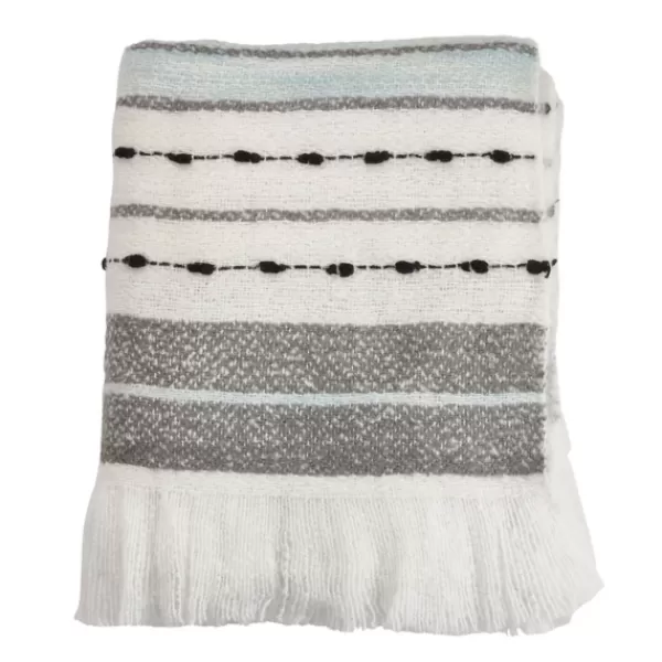 Blankets & Throws-Kirkland's Home Gray Blue Multi Stripe Throw Blanket White