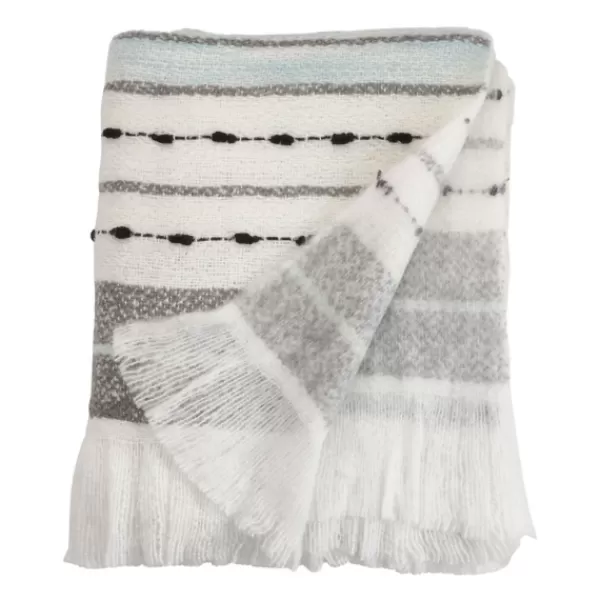 Blankets & Throws-Kirkland's Home Gray Blue Multi Stripe Throw Blanket White