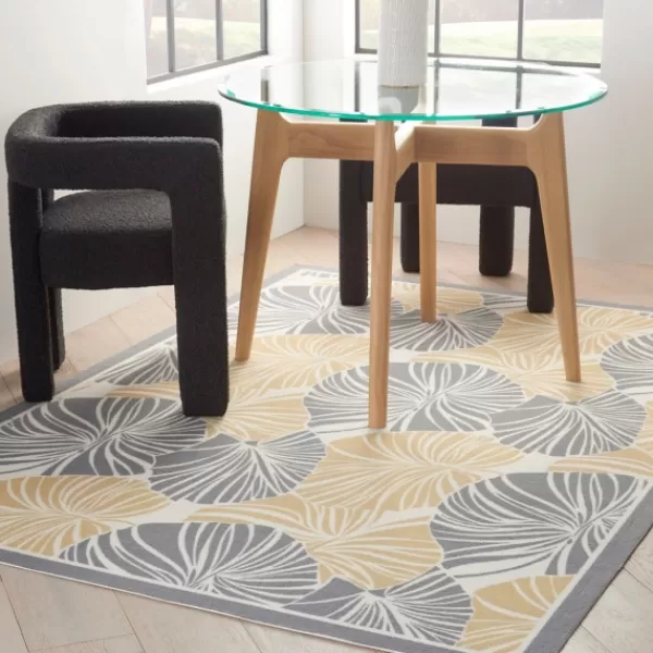 Outdoor Rugs-Kirkland's Home Gray Botanical Shells Outdoor Area Rug, 5X7 Gray/White/Yellow