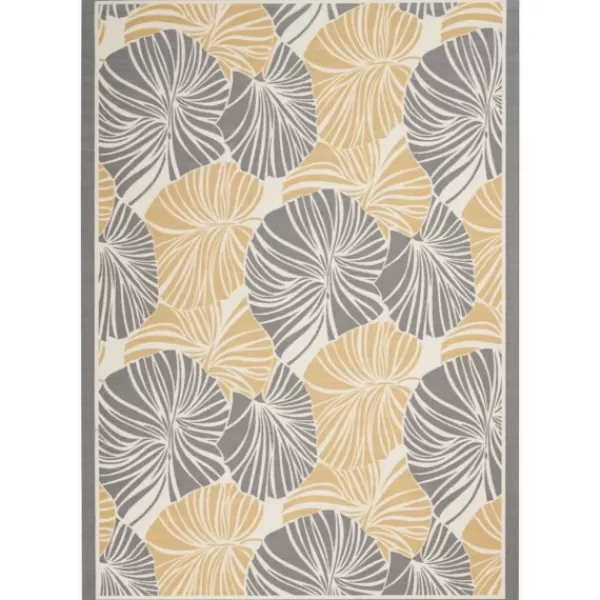 Outdoor Rugs-Kirkland's Home Gray Botanical Shells Outdoor Area Rug, 5X7 Gray/White/Yellow