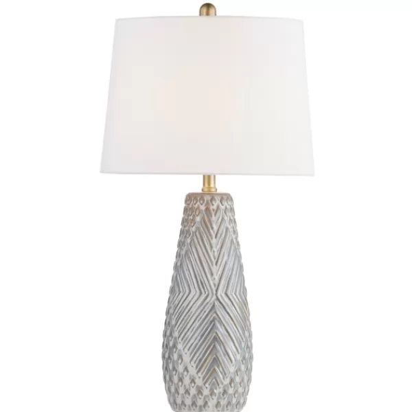 Table Lamps-Kirkland's Home Gray Ceramic 3D Pattern Table Lamp White