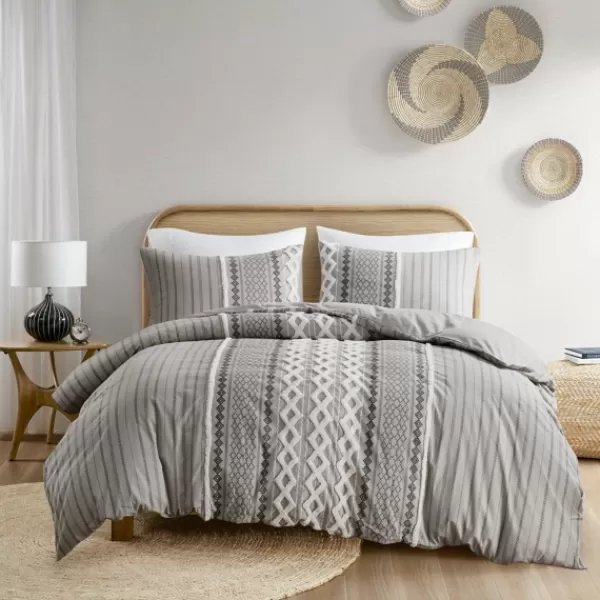 Comforters-Kirkland's Home Gray Chenille Tufted California King Comforter Set Gray/White