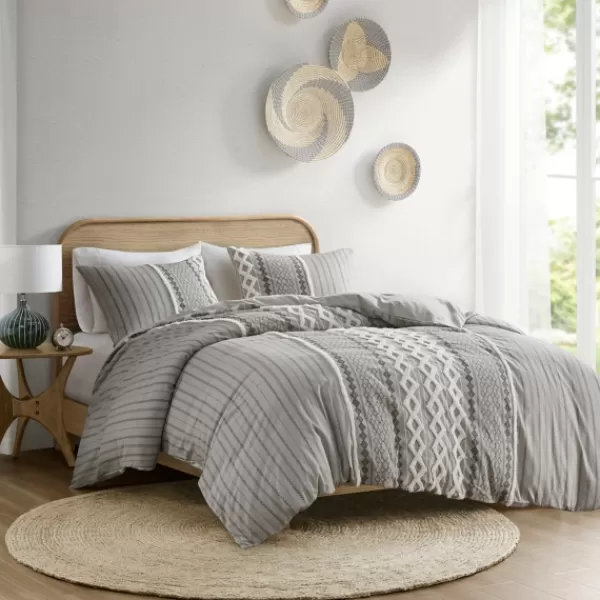 Comforters-Kirkland's Home Gray Chenille Tufted California King Comforter Set Gray/White