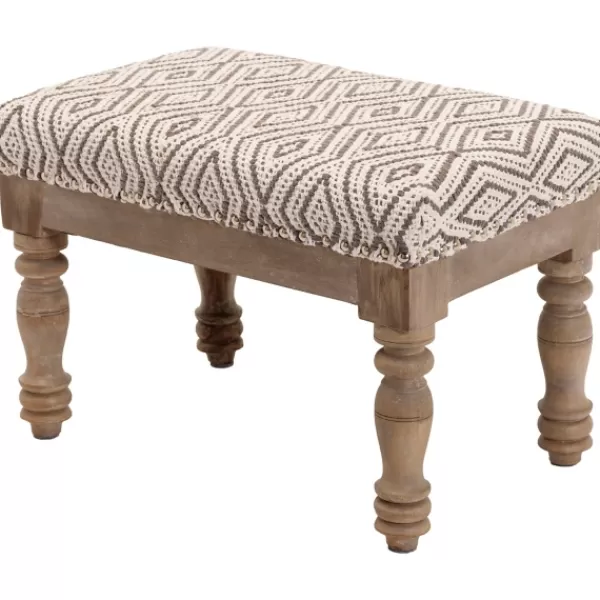 Benches & Ottomans-Kirkland's Home Gray Diamond Upholstered Ottoman Gray/Ivory