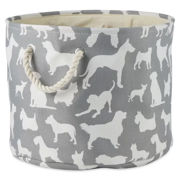 Baskets & Boxes-Kirkland's Home Gray Dog Show Round Storage Bin, 18 In. Gray/White