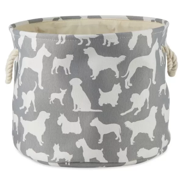 Baskets & Boxes-Kirkland's Home Gray Dog Show Round Storage Bin, 18 In. Gray/White