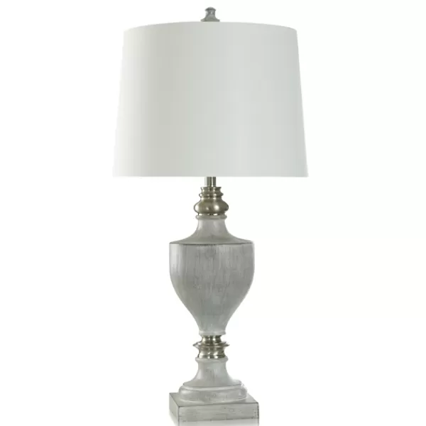 Table Lamps-Kirkland's Home Gray Faux Wood And Silver Table Lamp White