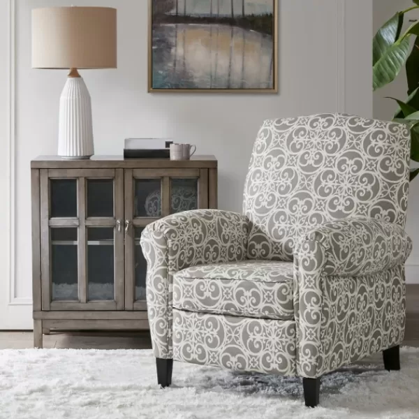 Accent Chairs-Kirkland's Home Gray Fretwork Orville Recliner Gray/White