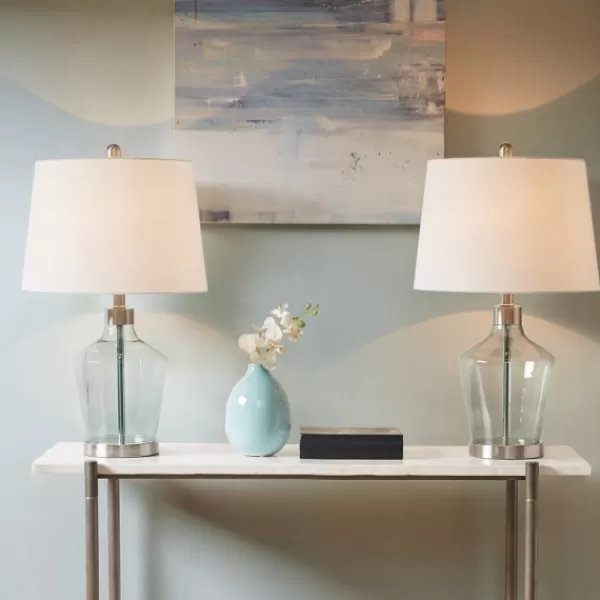 Table Lamps-Kirkland's Home Gray Glass Bold Table Lamps, Set Of 2 White