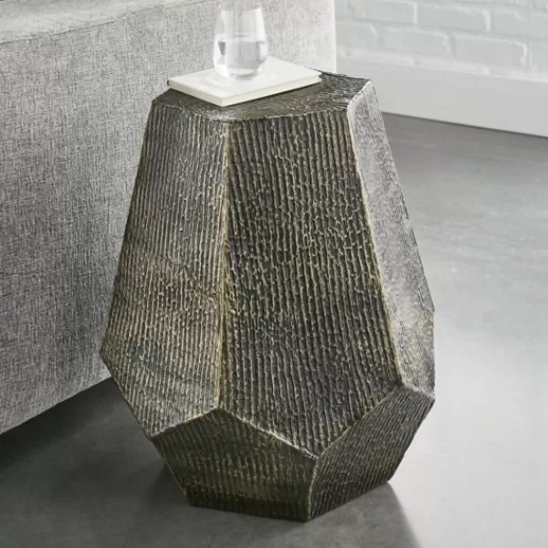 Accent & End Tables-Kirkland's Home Gray Hand-Stamped Iron Hexagon Accent Table