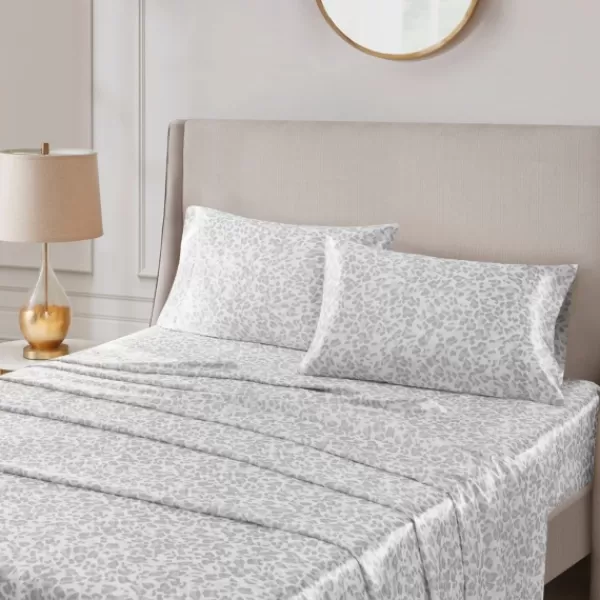 Bed Sheets-Kirkland's Home Gray Leopard Satin Standard 2-Pc. Pillow Case Set White/Gray