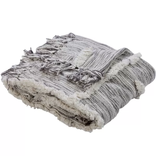 Blankets & Throws-Kirkland's Home Gray Line Work Throw Gray/Ivory