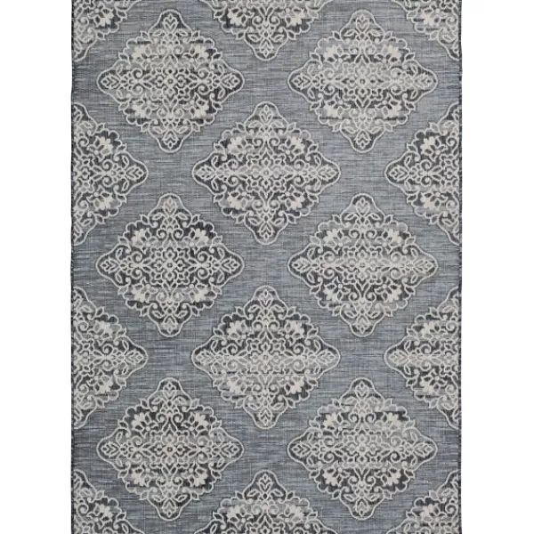 Outdoor Rugs-Kirkland's Home Gray Medallion Devora Indoor/Outdoor Area Rug, 5X7 Blue/Gray