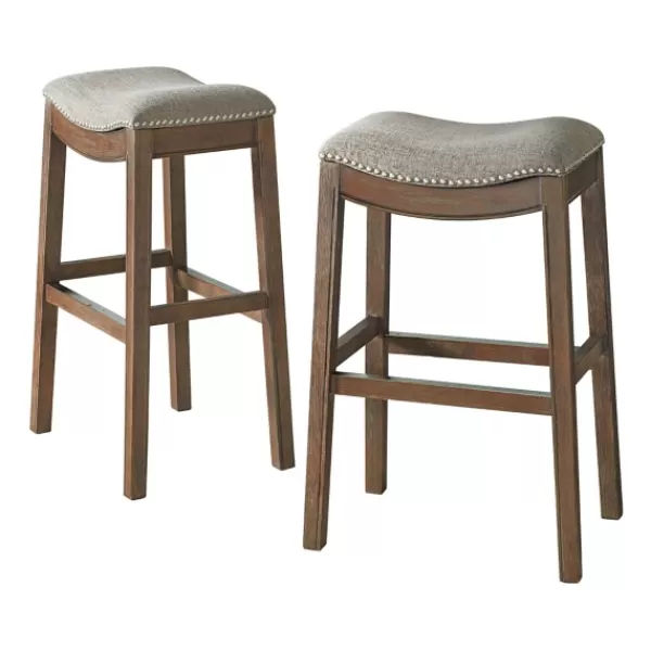 Bar Stools & Counter Height Stools-Kirkland's Home Gray Nailhead Trim Saddle Bar Stools, Set Of 2