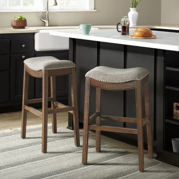Bar Stools & Counter Height Stools-Kirkland's Home Gray Nailhead Trim Saddle Bar Stools, Set Of 2