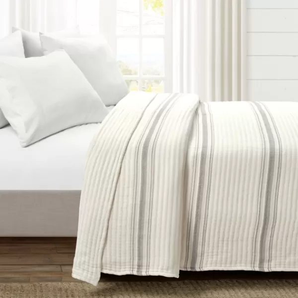 Quilts-Kirkland's Home Gray Pick Stitch Stripe King Quilt Gray/White
