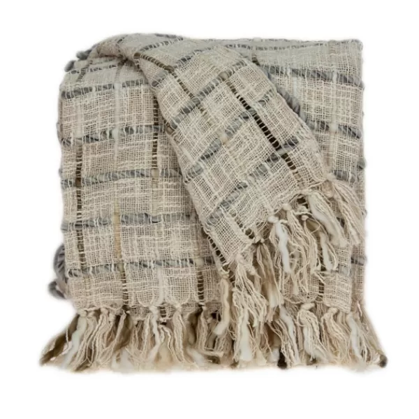 Blankets & Throws-Kirkland's Home Gray Primitive Squares Handloomed Throw Blanket Gray/Tan/White