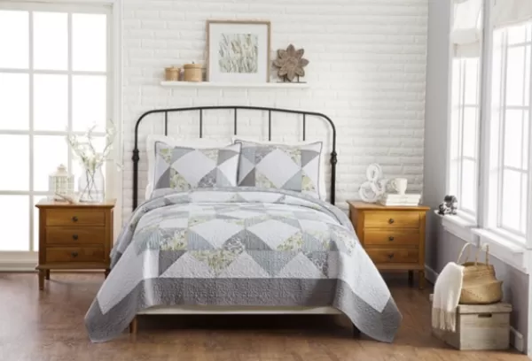Quilts-Kirkland's Home Gray Reine-Marie King 3-Pc. Quilt Set Gray/Yellow/White