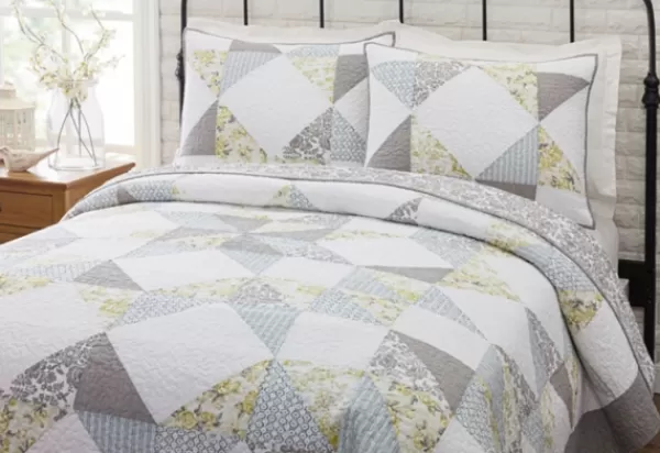 Quilts-Kirkland's Home Gray Reine-Marie King 3-Pc. Quilt Set Gray/Yellow/White