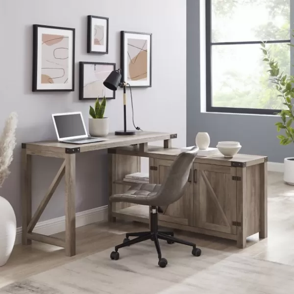 Office Furniture-Kirkland's Home Gray Rustic L-Shape Farmhouse Desk