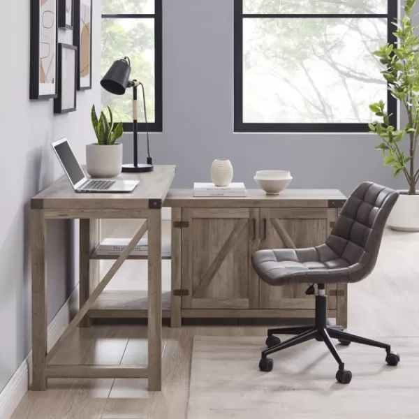 Office Furniture-Kirkland's Home Gray Rustic L-Shape Farmhouse Desk