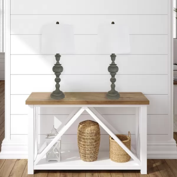 Table Lamps-Kirkland's Home Gray Spindle Body Table Lamps, Set Of 2 White