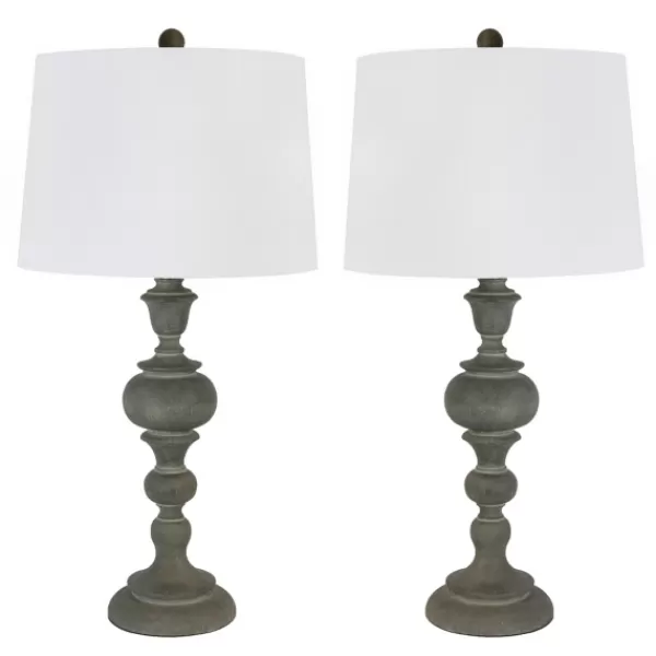 Table Lamps-Kirkland's Home Gray Spindle Body Table Lamps, Set Of 2 White