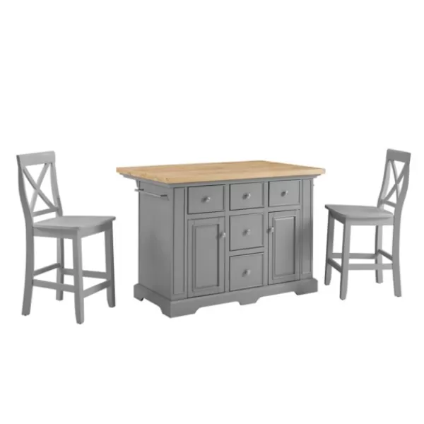 Kitchen Islands & Bar Carts-Kirkland's Home Gray Storage Cabinet 3-Pc. Kitchen Island Set