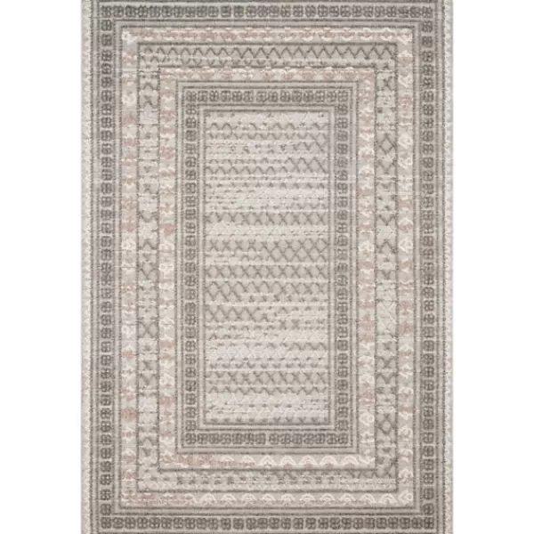 Outdoor Rugs-Kirkland's Home Gray Textured Border Outdoor Area Rug, 7X10 Gray/Tan/Ivory