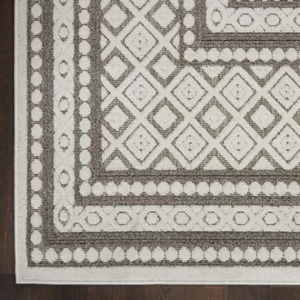 Outdoor Rugs-Kirkland's Home Gray Tile Motif Outdoor Runner, 2X7 Gray/White