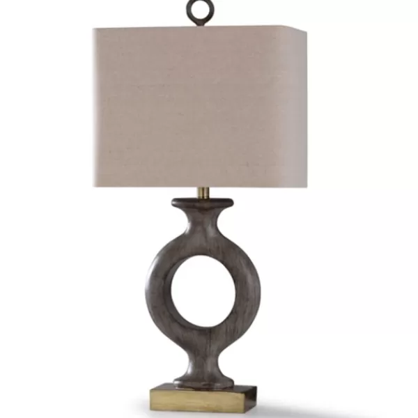 Table Lamps-Kirkland's Home Gray Tweed Open Hoop Table Lamp Tan