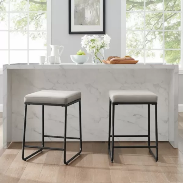 Bar Stools & Counter Height Stools-Kirkland's Home Gray Velvet Cube 2-Pc. Counter Stool Set White