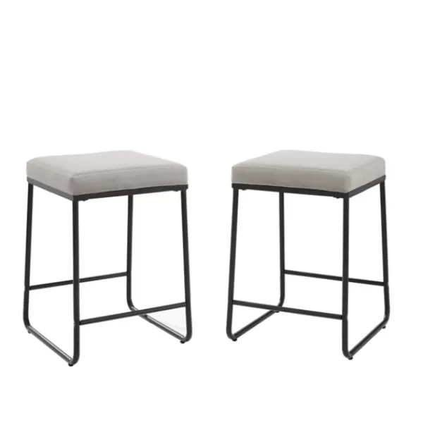 Bar Stools & Counter Height Stools-Kirkland's Home Gray Velvet Cube 2-Pc. Counter Stool Set White
