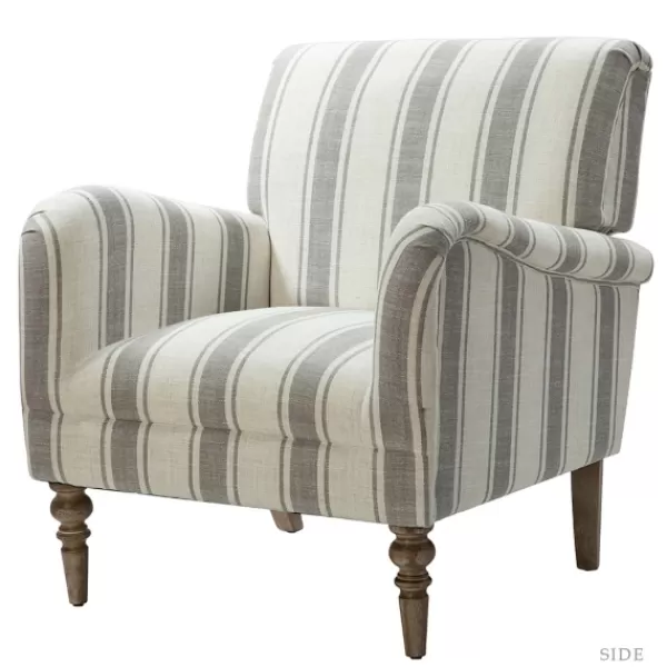 Accent Chairs-Kirkland's Home Gray White Carved Slope Stripe Accent Chair Gray/White