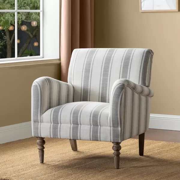 Accent Chairs-Kirkland's Home Gray White Carved Slope Stripe Accent Chair Gray/White