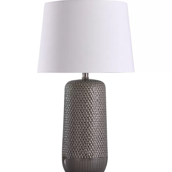 Table Lamps-Kirkland's Home Gray Woven Ceramic Wicker Table Lamp White/Ivory