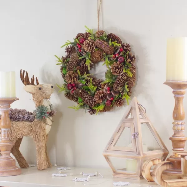 Wreaths-Kirkland's Home Green And Brown Pinecone Mini Wreath Red/Brown
