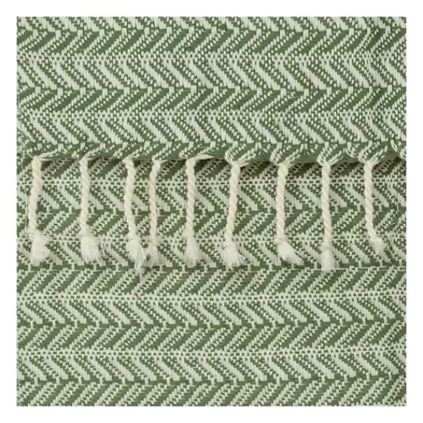Blankets & Throws-Kirkland's Home Green And Ivory Chevron Cotton Throw Green/Ivory